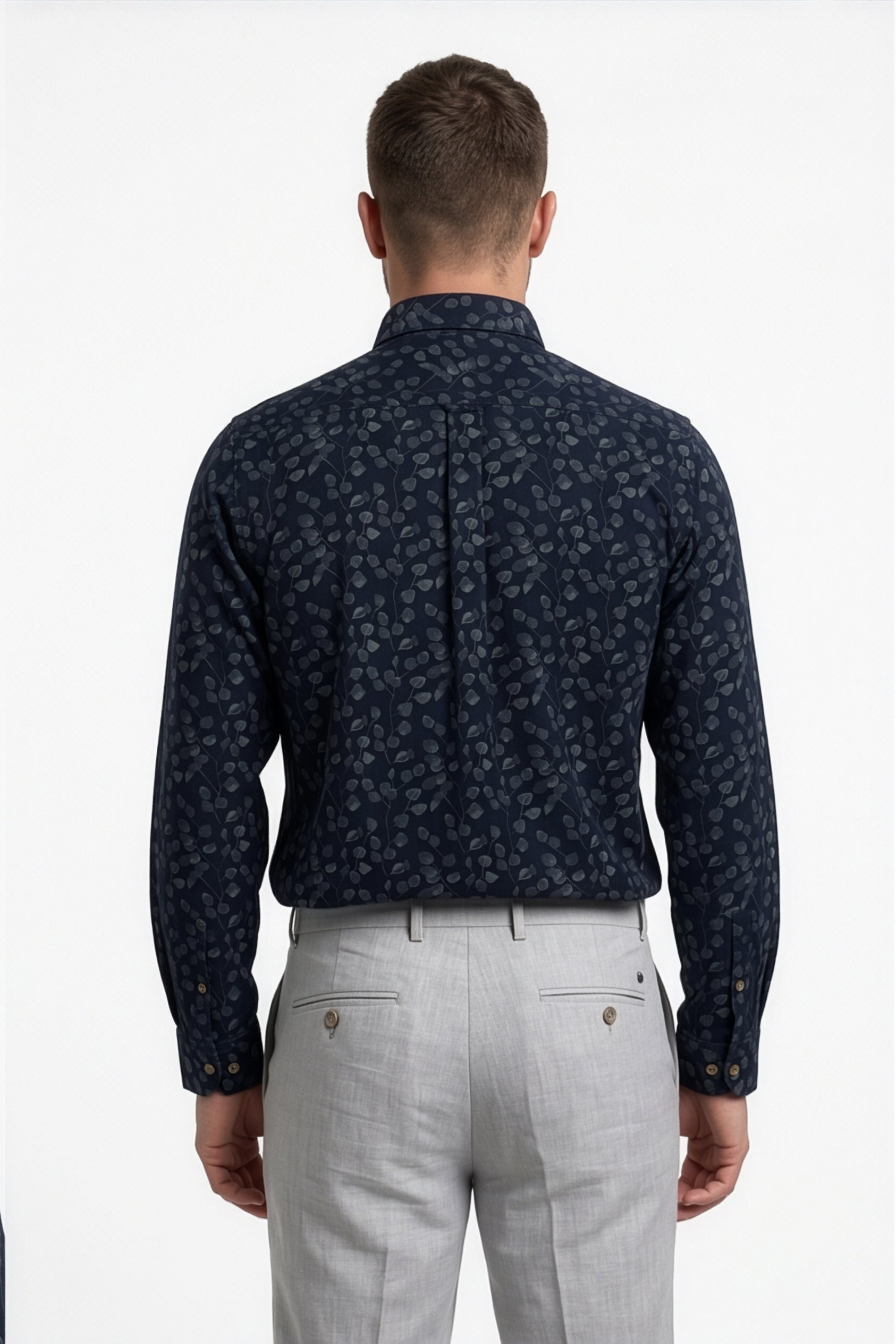 Americus Men's Printed Shirt Navy Blue with Brown Print Full Sleeve