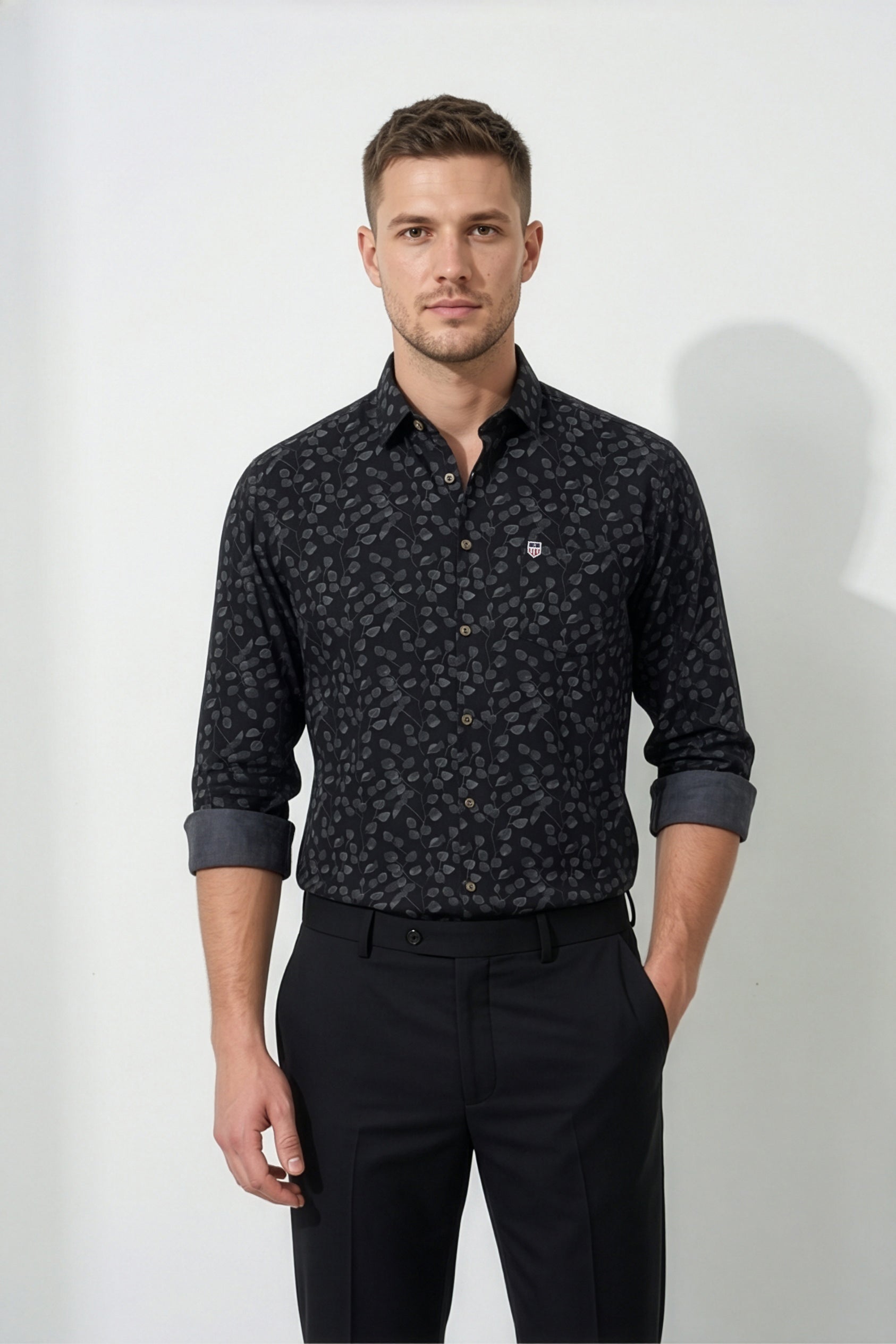 Americus Men's Printed Cotton Shirt Black With White Abstract