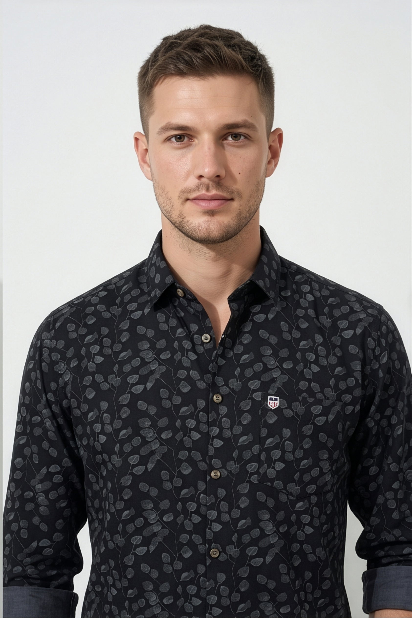 Americus Men's Printed Cotton Shirt Black With White Abstract