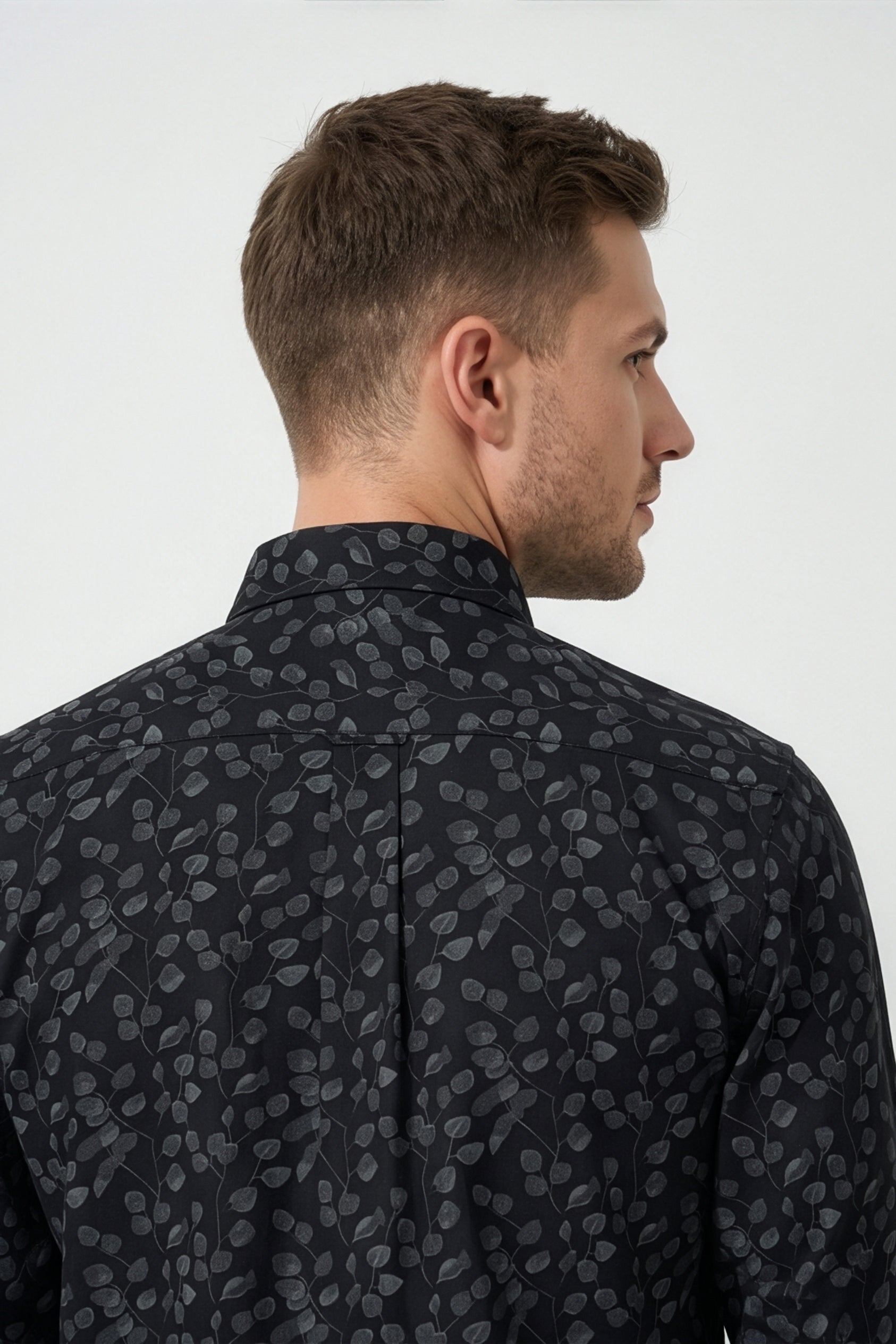 Americus Men's Printed Cotton Shirt Black With White Abstract