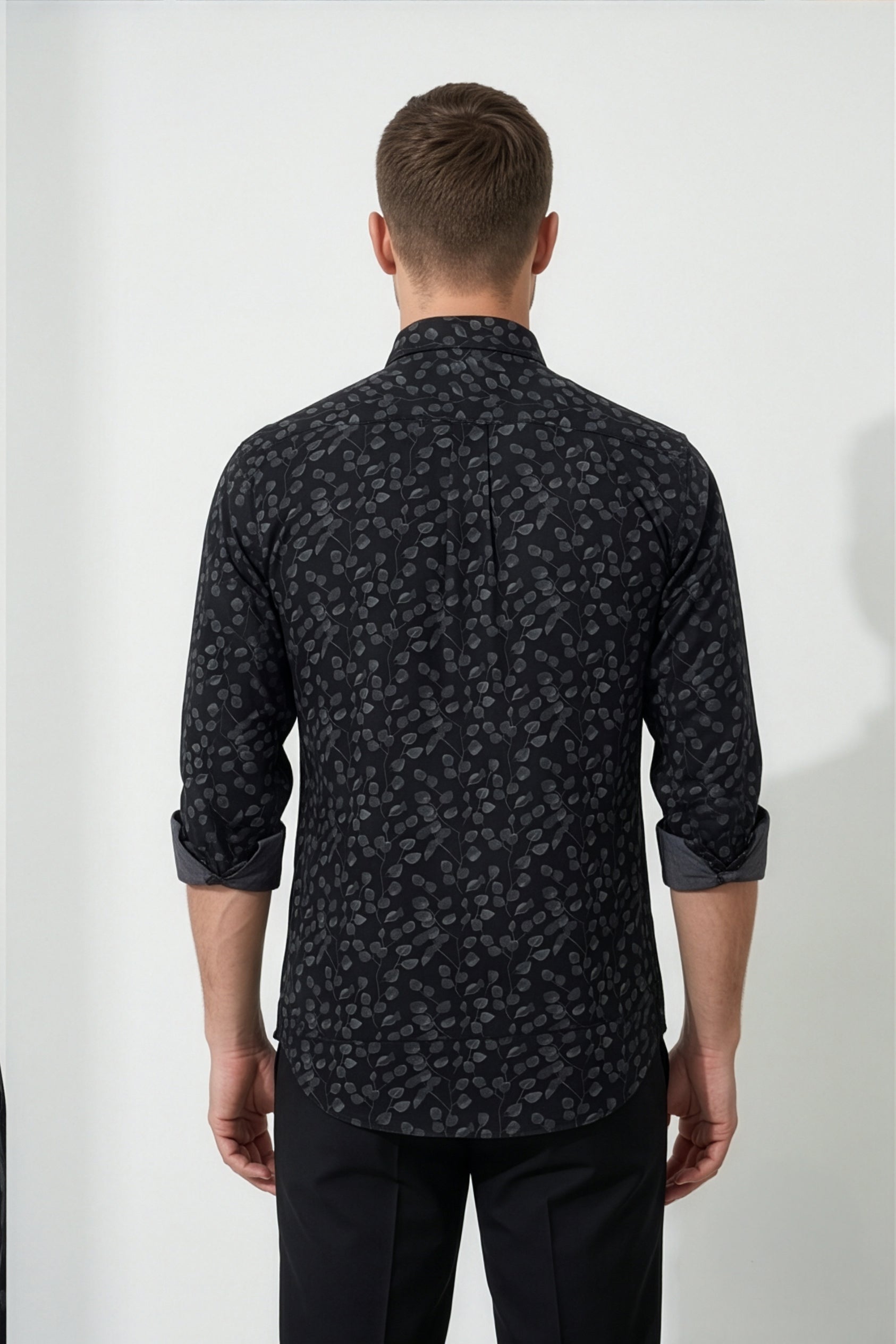 Americus Men's Printed Cotton Shirt Black With White Abstract