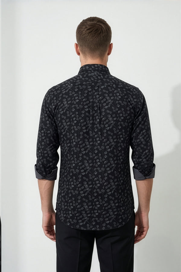 Americus Men's Printed Cotton Shirt Black With White Abstract