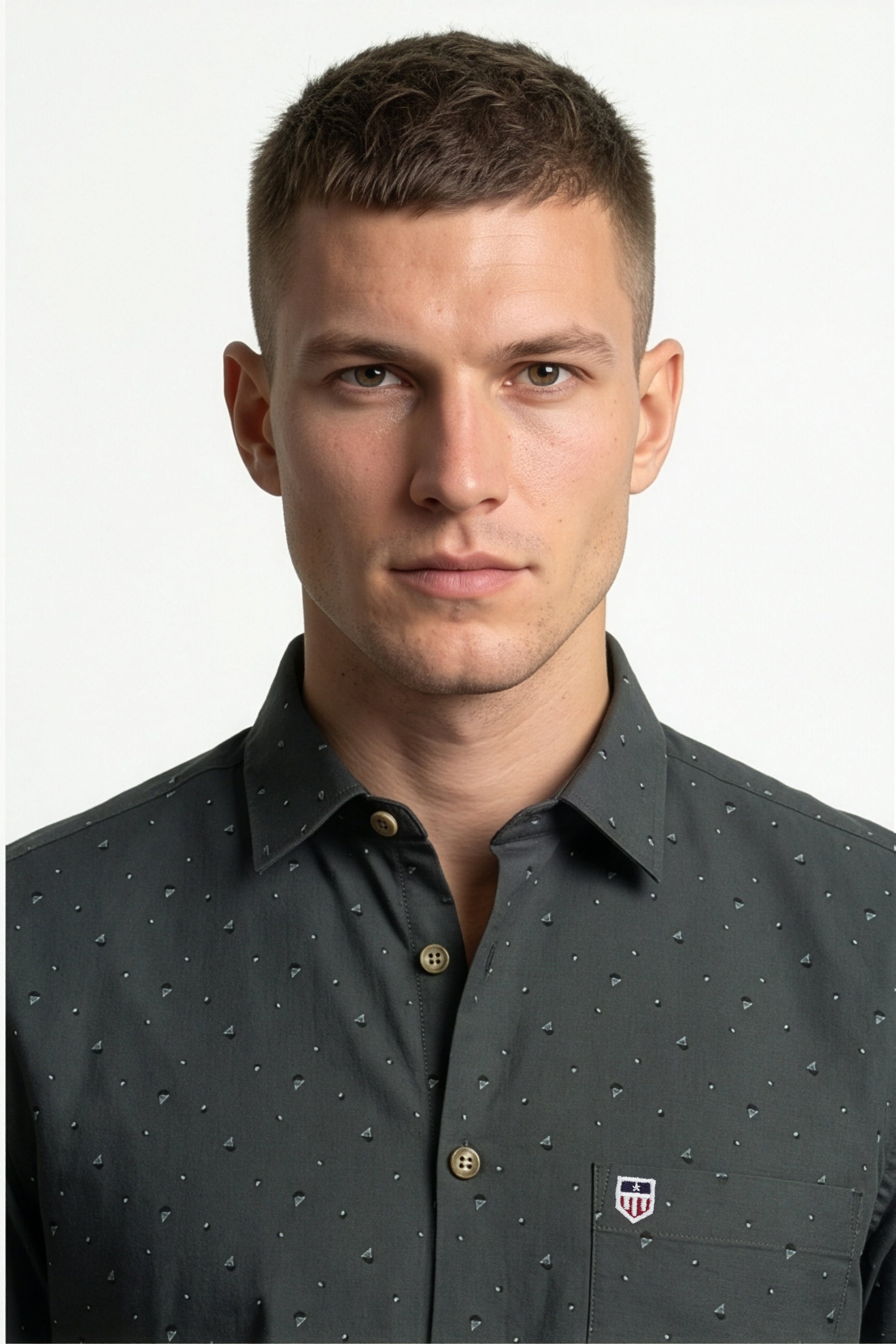 Americus Men's Printed Cotton Shirt Dark Grey With White And Black Abstract