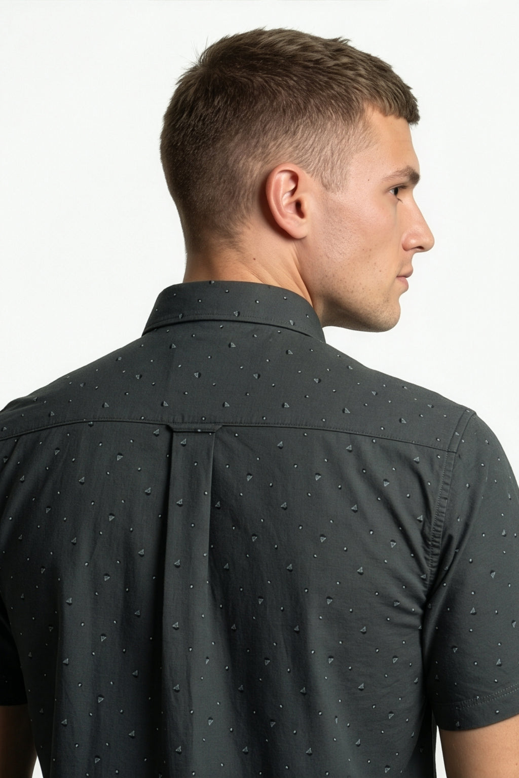 Americus Men's Printed Cotton Shirt Dark Grey With White And Black Abstract