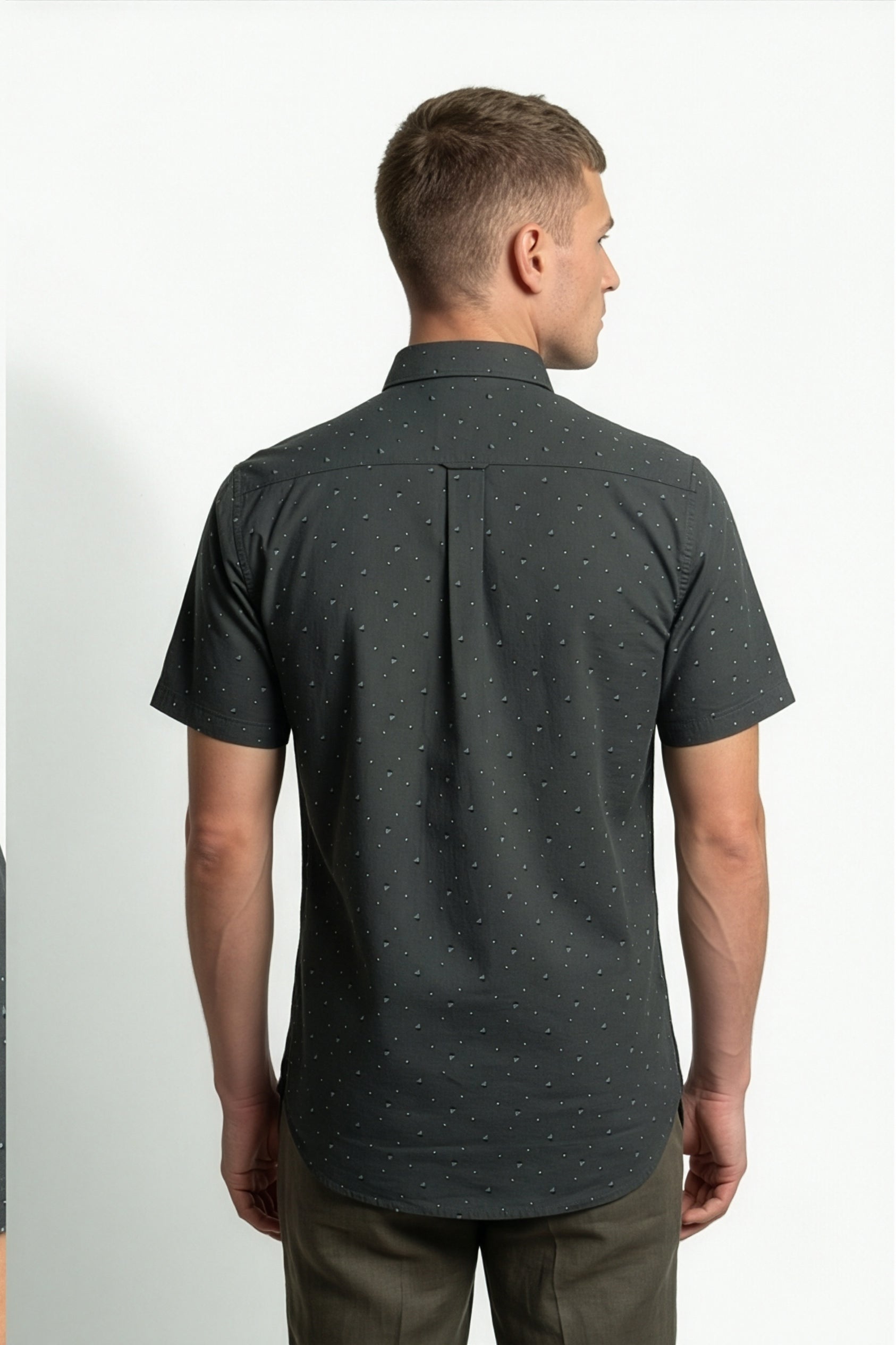 Americus Men's Printed Cotton Shirt Dark Grey With White And Black Abstract