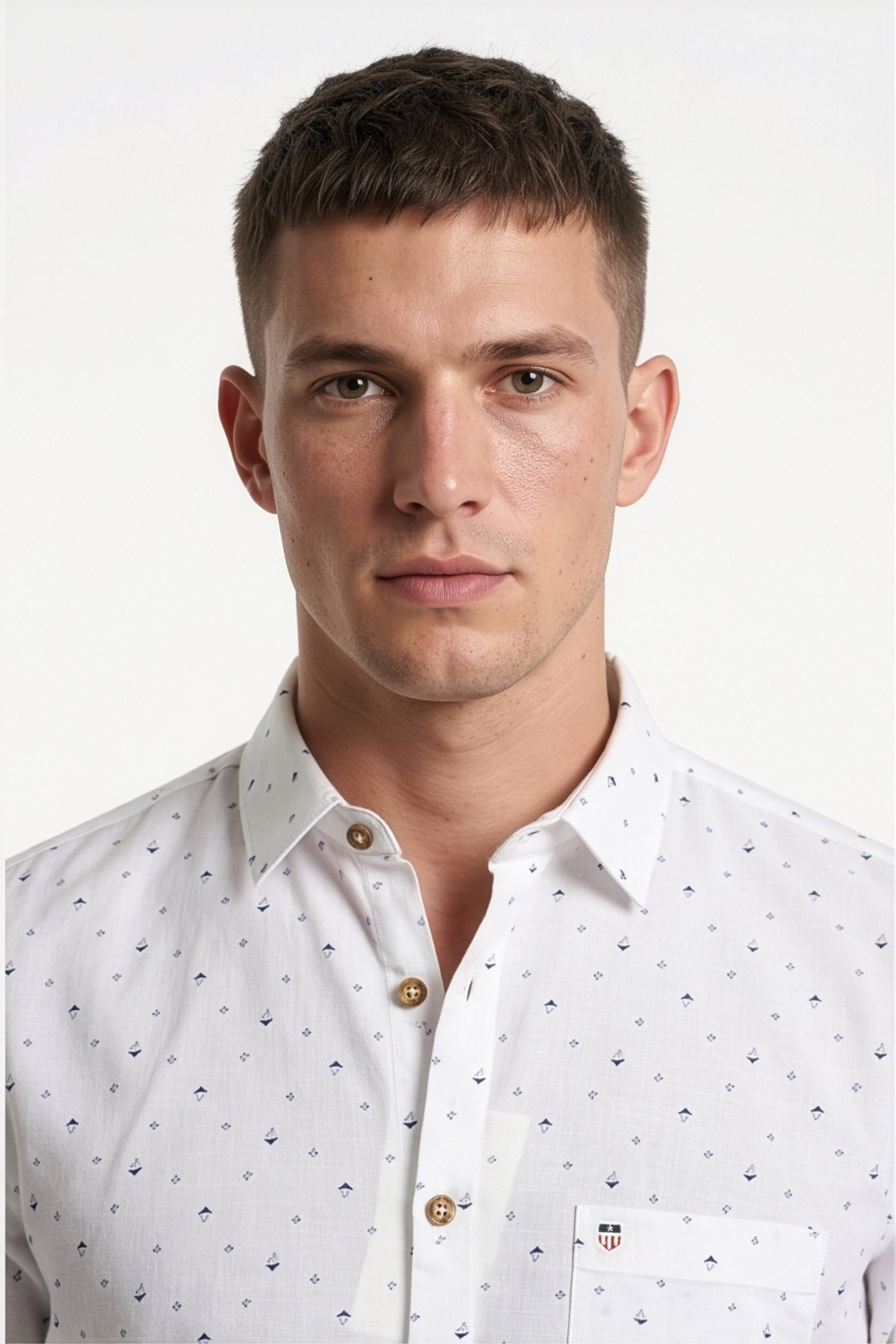 Americus Men's Printed Cotton Shirt White With Navy Blue Abstract