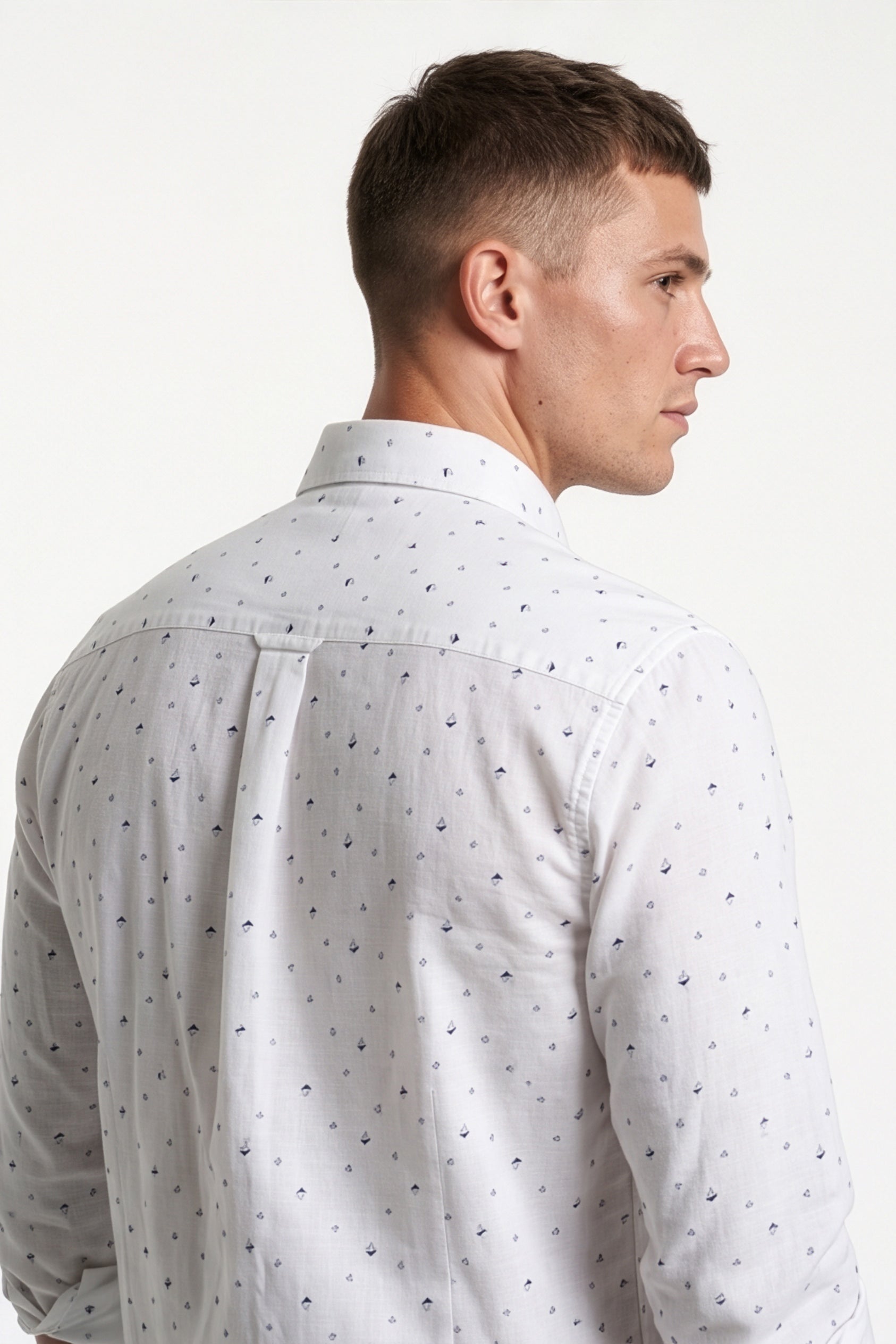 Americus Men's Printed Cotton Shirt White With Navy Blue Abstract