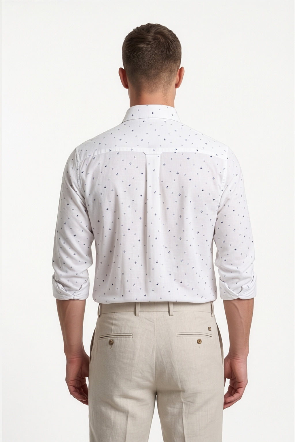 Americus Men's Printed Cotton Shirt White With Navy Blue Abstract