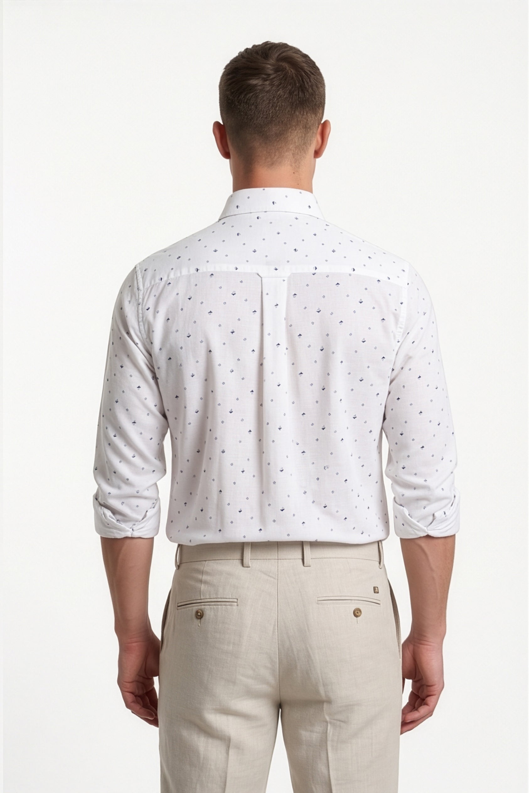 Americus Men's Printed Cotton Shirt White With Navy Blue Abstract