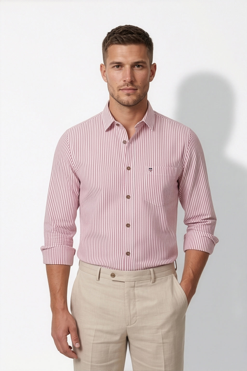 Americus Men's  Shirt Blush Pink With White Stripe