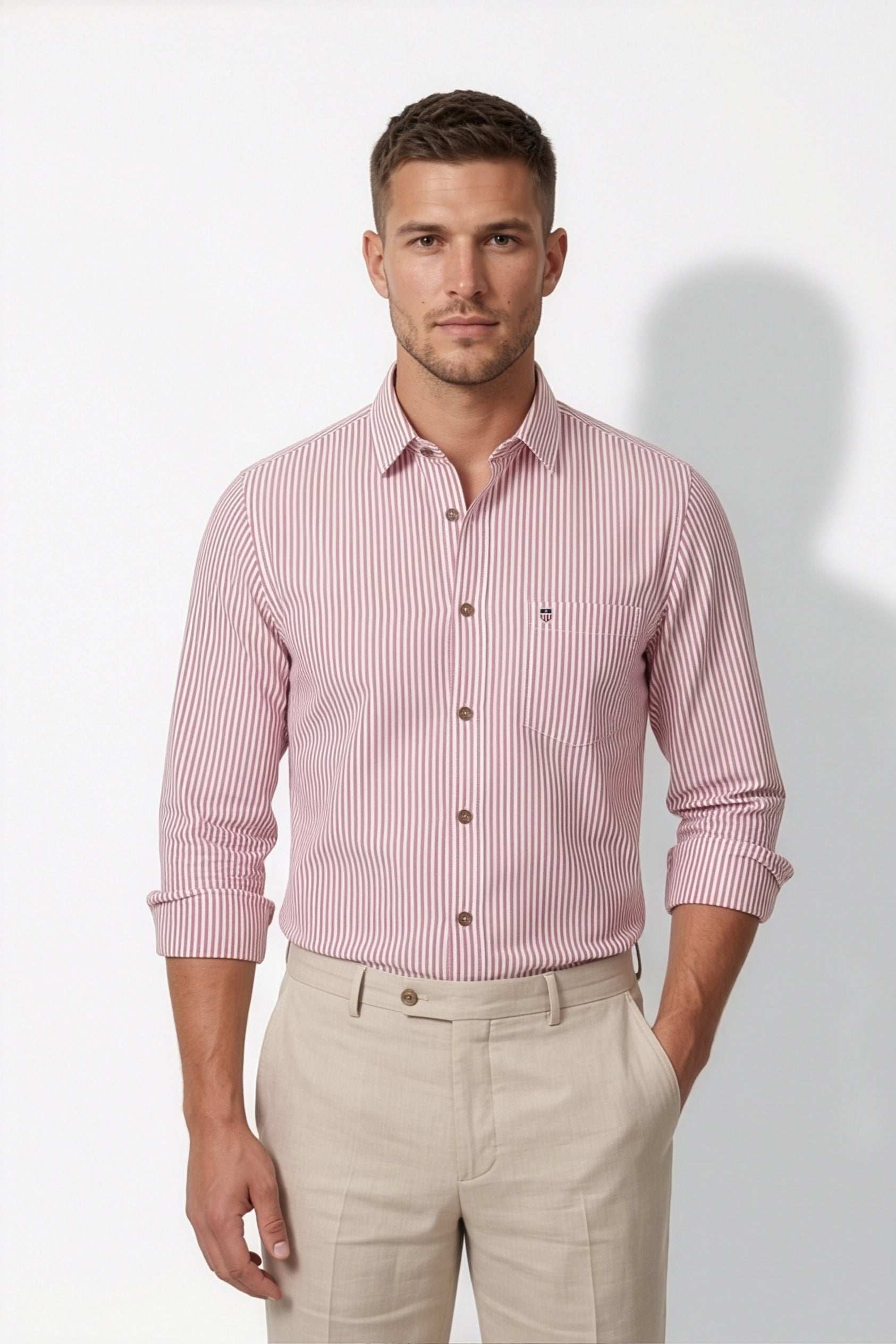 Americus Men's  Shirt Blush Pink With White Stripe