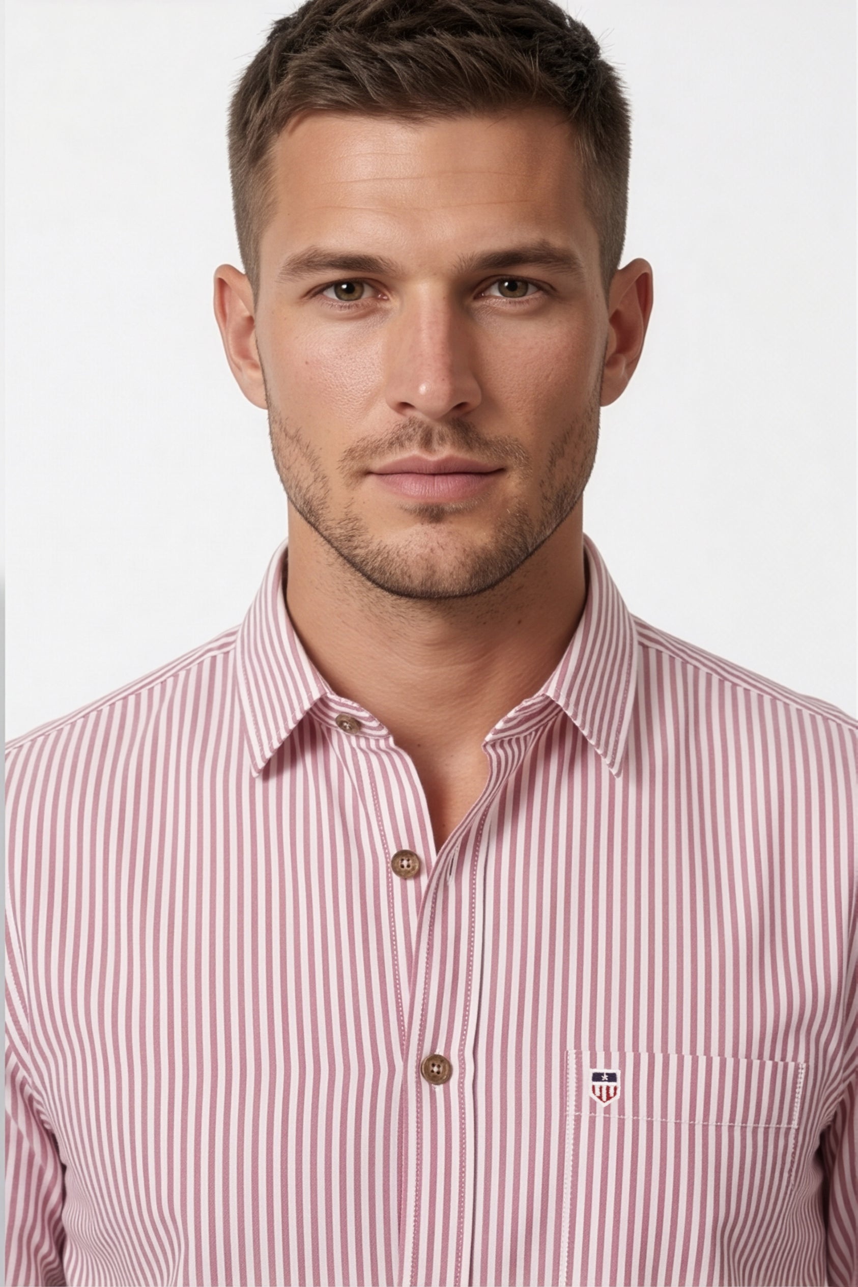 Americus Men's  Shirt Blush Pink With White Stripe