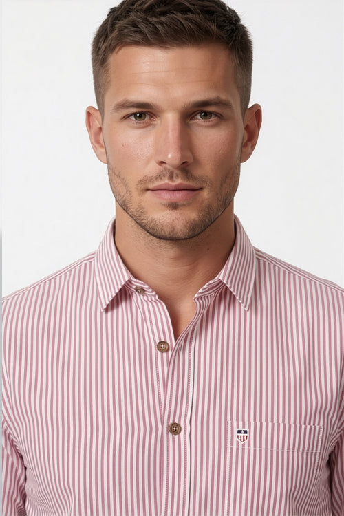 Americus Men's  Shirt Blush Pink With White Stripe