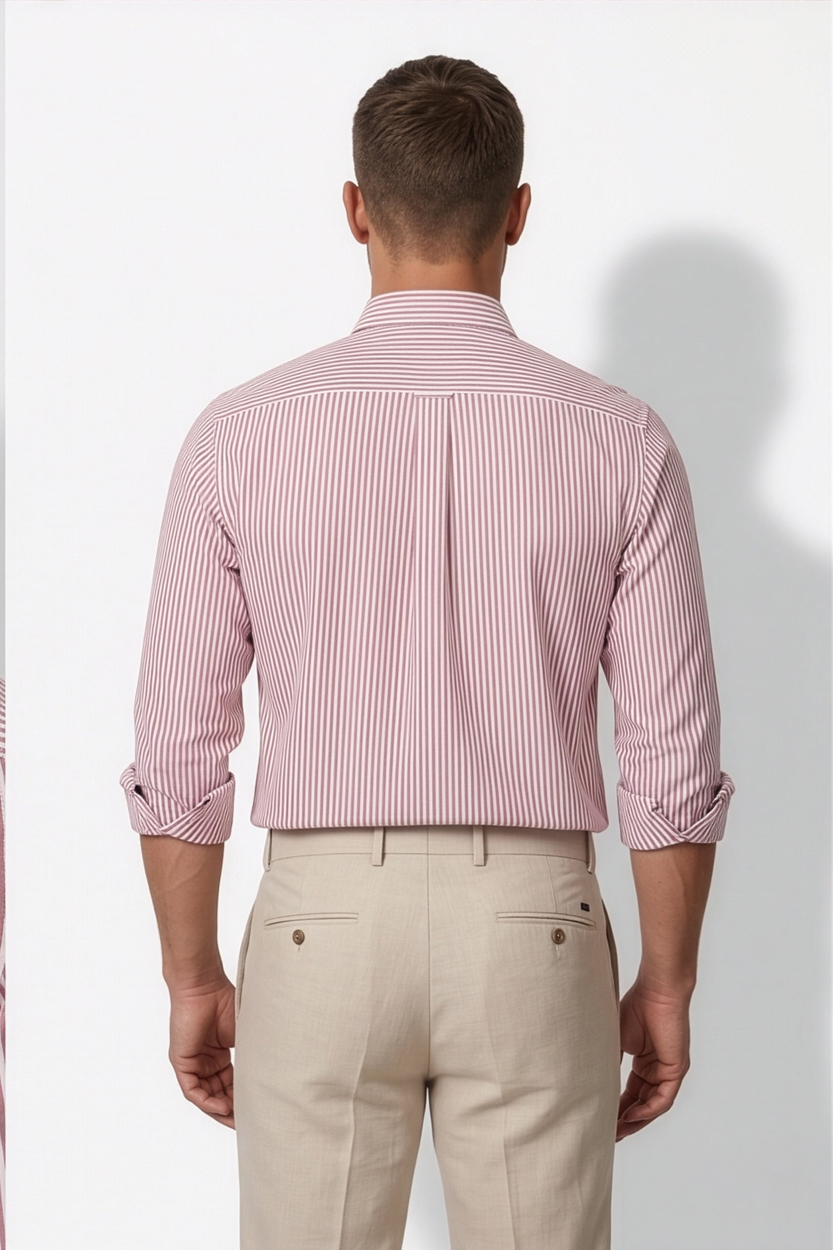 Americus Men's  Shirt Blush Pink With White Stripe