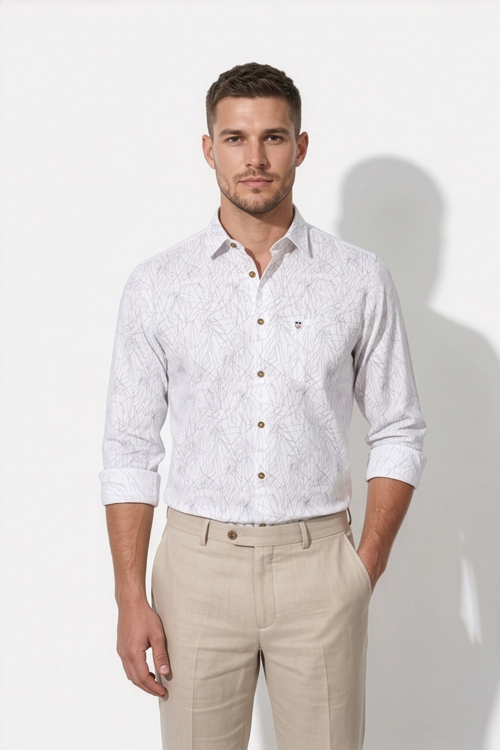 Americus Men's Printed Cotton Shirt White With Black Abstract