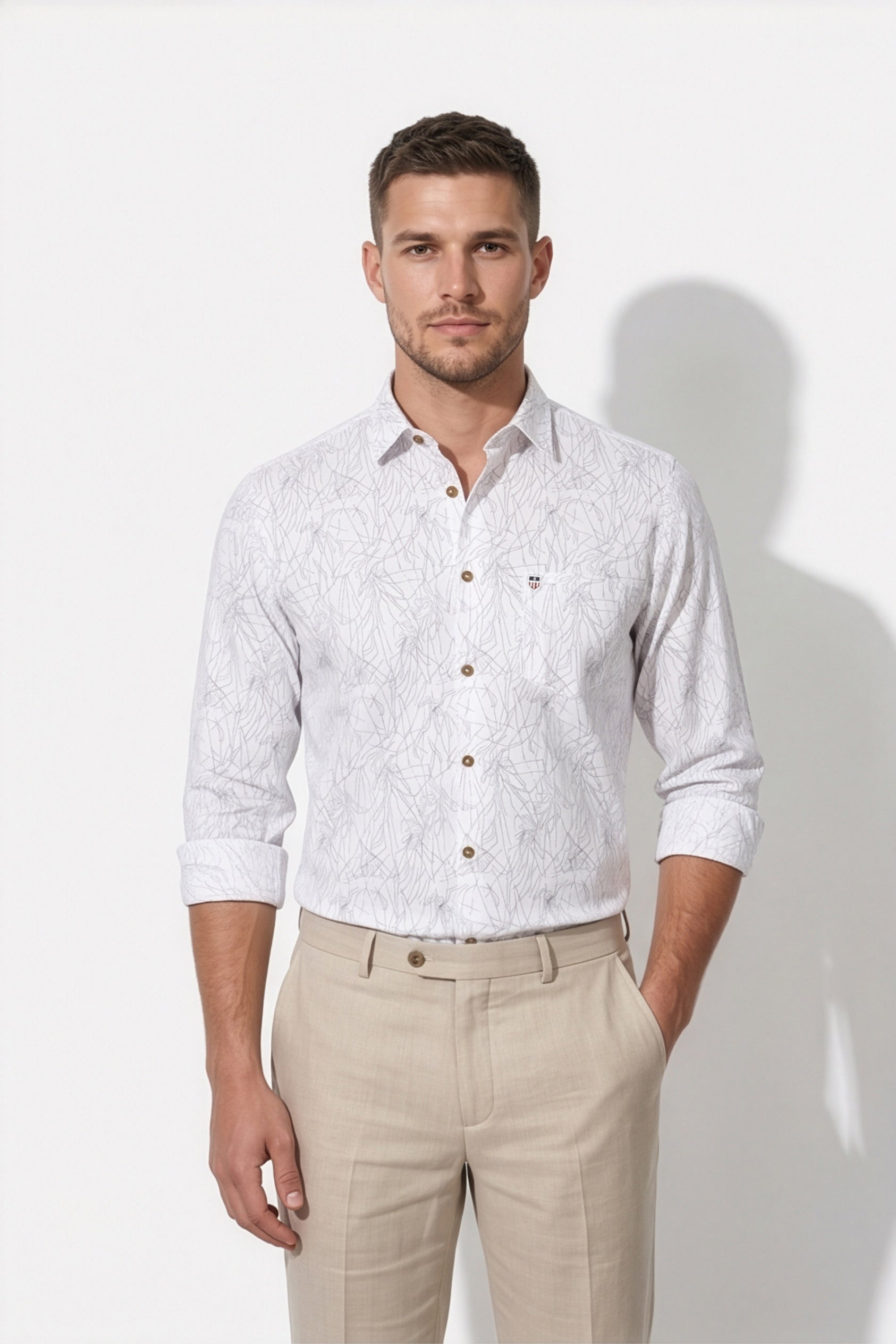 Americus Men's Printed Cotton Shirt White With Black Abstract