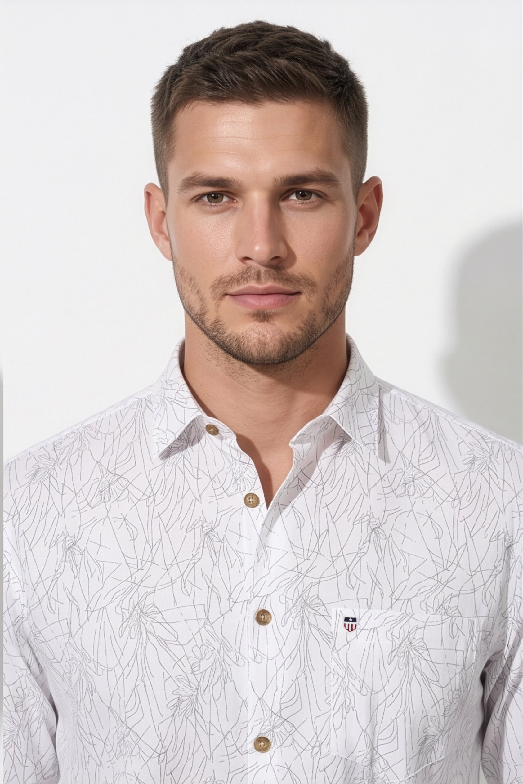 Americus Men's Printed Cotton Shirt White With Black Abstract