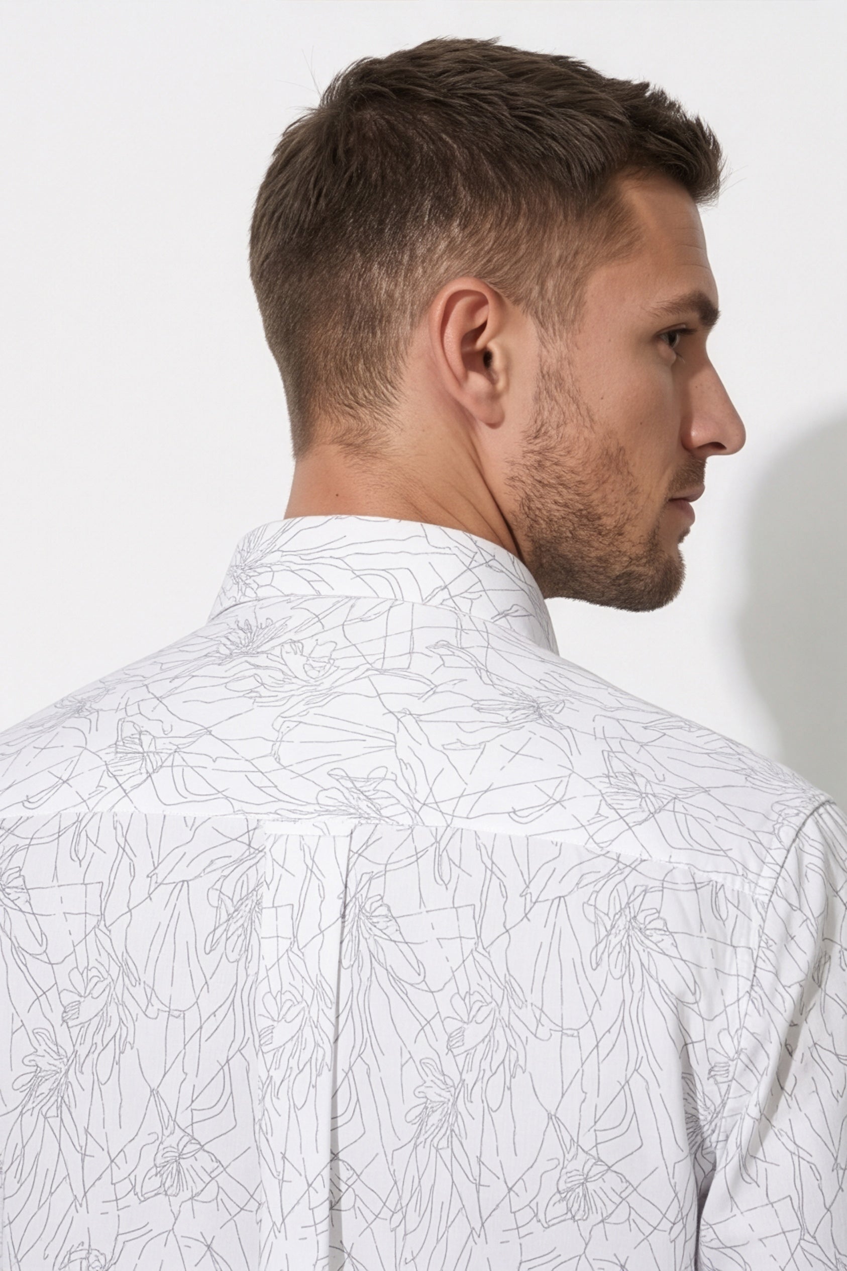 Americus Men's Printed Cotton Shirt White With Black Abstract