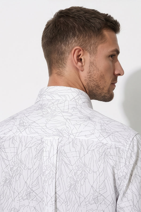 Americus Men's Printed Cotton Shirt White With Black Abstract