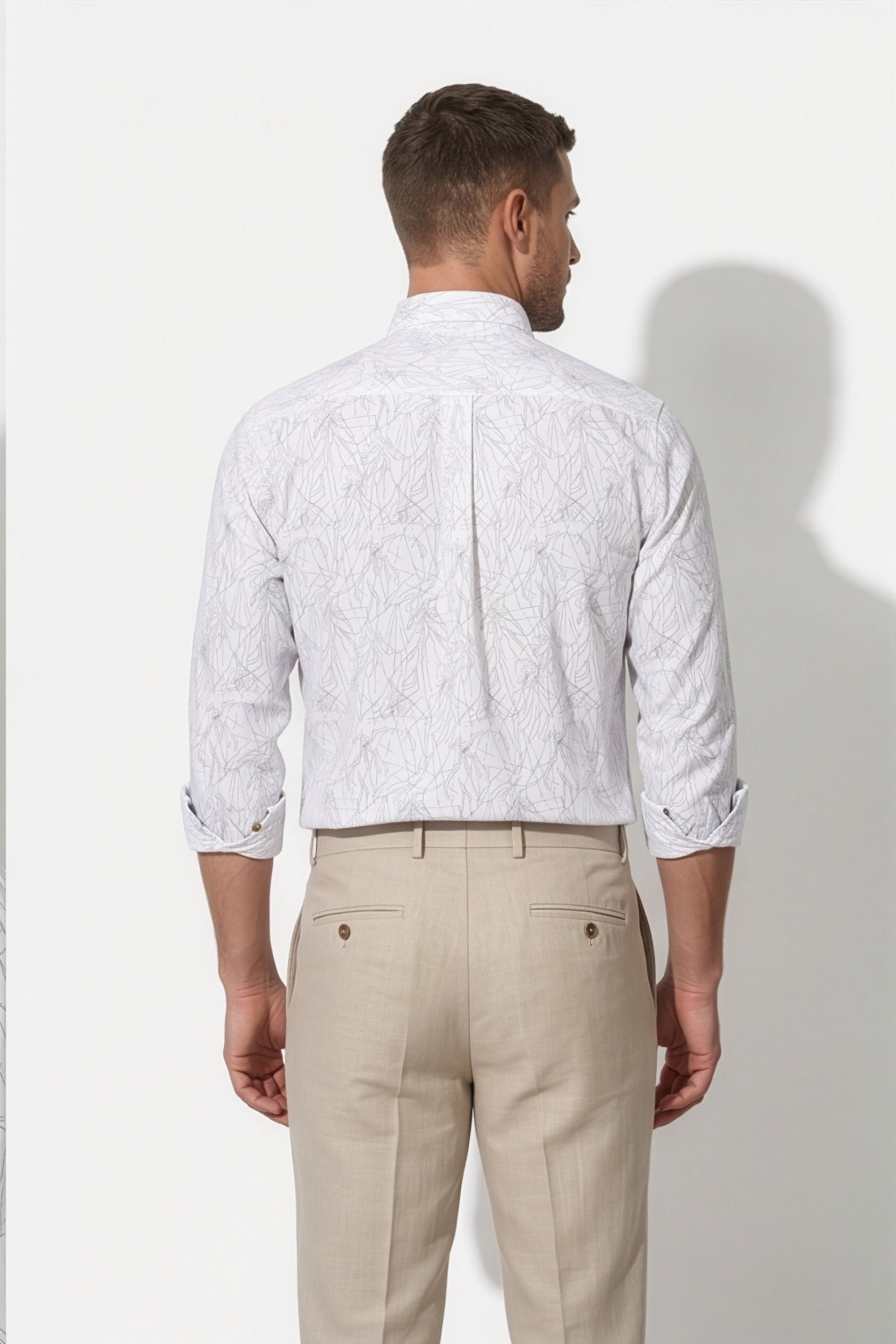 Americus Men's Printed Cotton Shirt White With Black Abstract