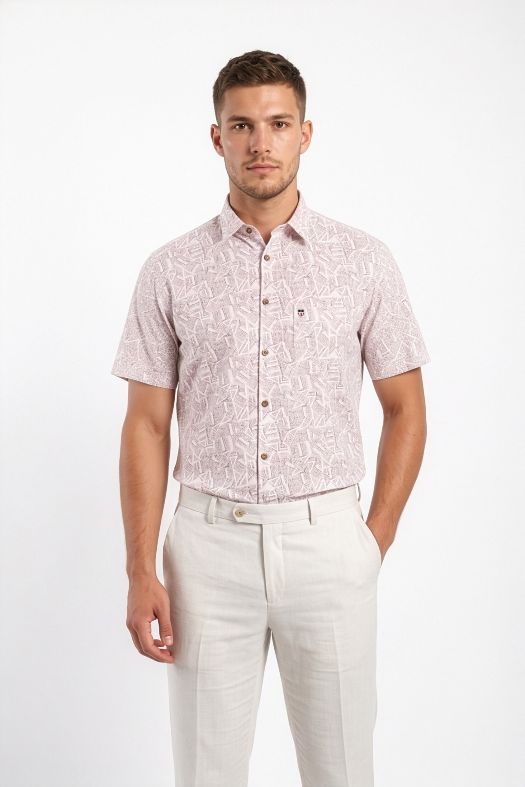Americus Men's Printed Shirt Blush Pink Geometric Abstract Print