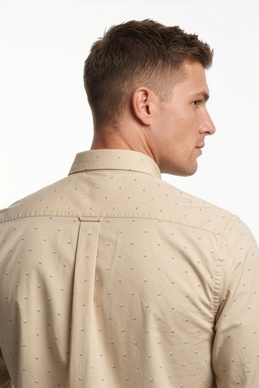 Americus Men's Printed Shirt Sand Beige Micro Ditsy Print Full Sleeve