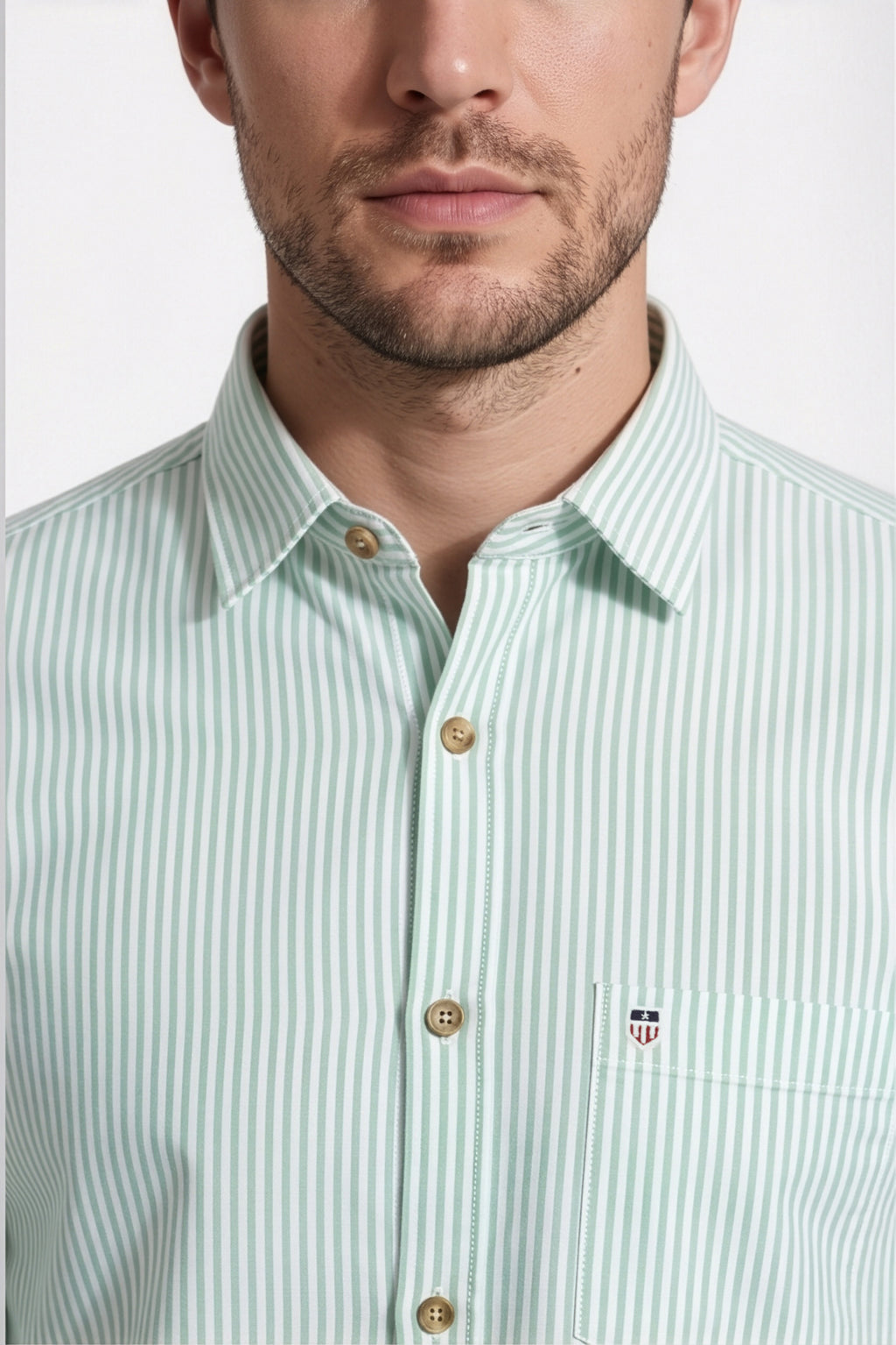 Americus Men's Shirt Mint Green White Fine Stripe Full Sleeve