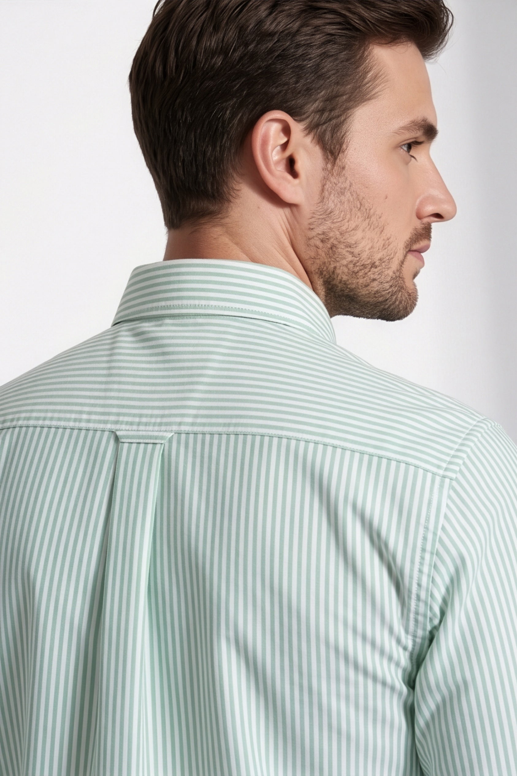 Americus Men's Shirt Mint Green White Fine Stripe Full Sleeve