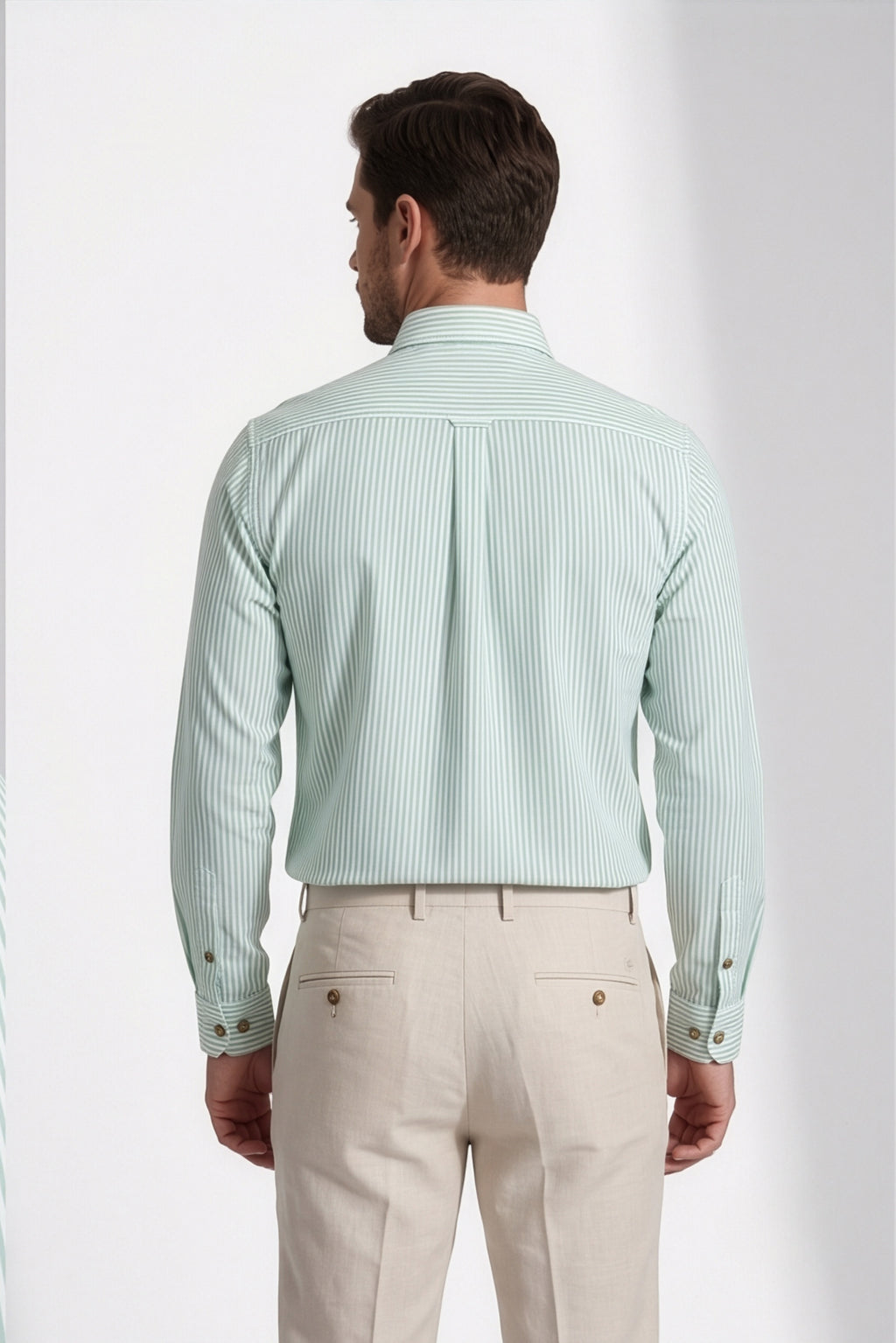 Americus Men's Shirt Mint Green White Fine Stripe Full Sleeve