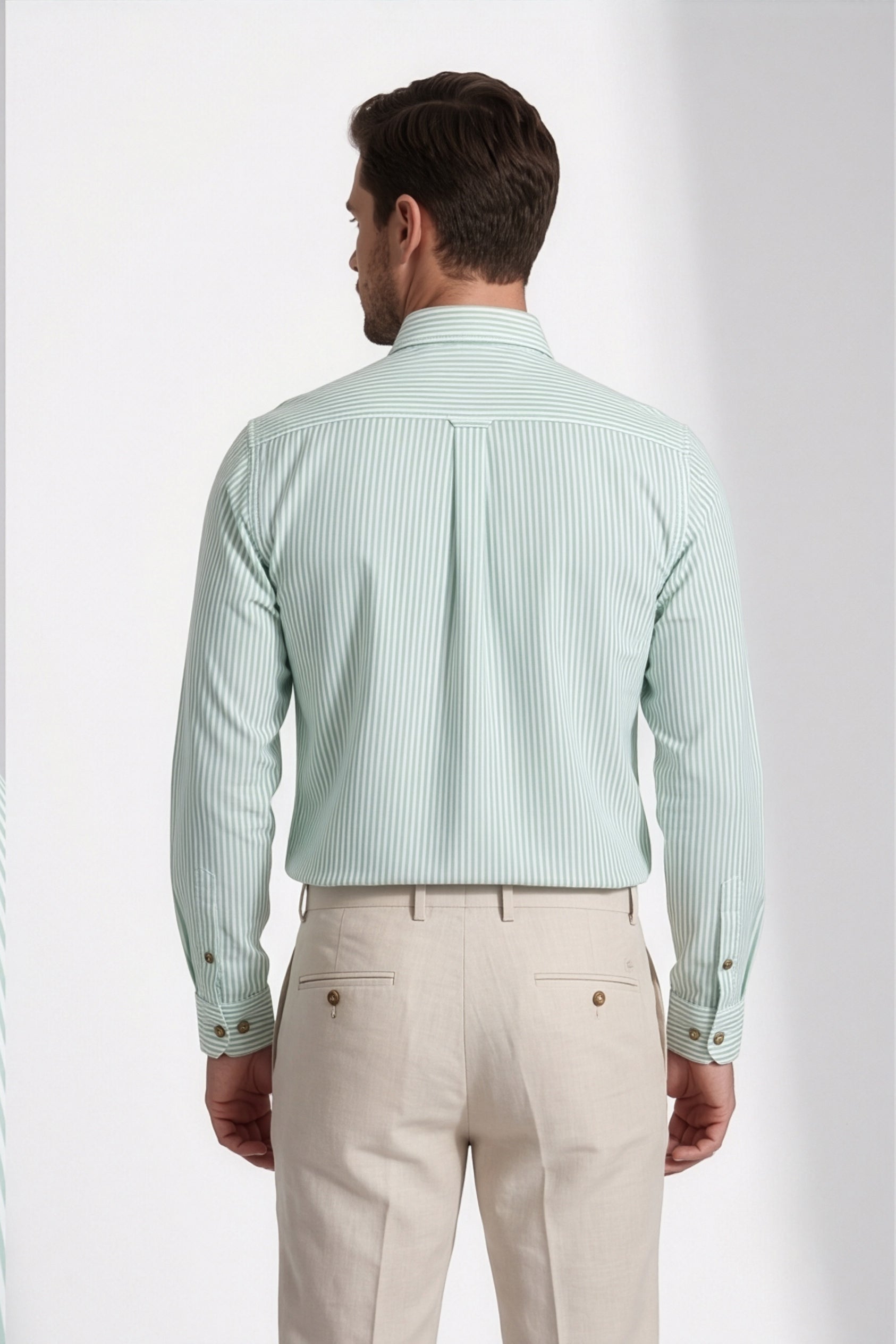 Americus Men's Shirt Mint Green White Fine Stripe Full Sleeve