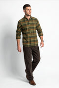 Additional view of olive-green and brown plaid flannel shirt