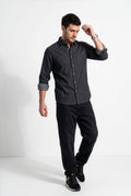Alternate front view of men's charcoal micro-check flannel shirt