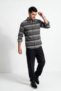 Alternate front view of men's charcoal and grey striped flannel shirt