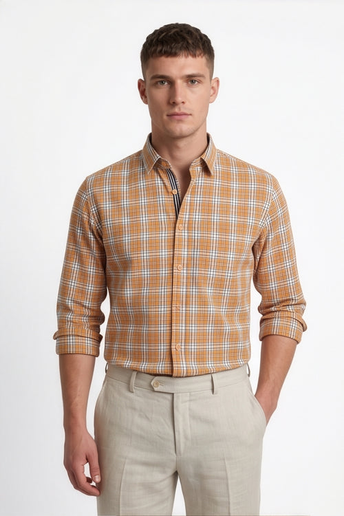 Americus Men's Cotton Check Shirt – Mustard