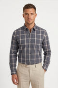 Americus Mens Cotton Check Shirt Charcoal Grey