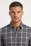 Americus Mens Cotton Check Shirt Charcoal Grey