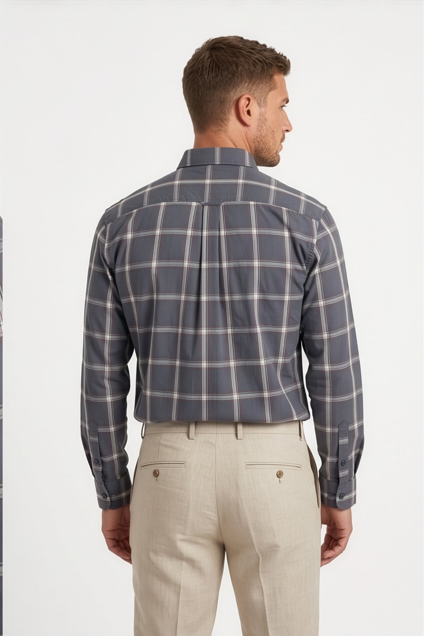 Americus Mens Cotton Check Shirt Charcoal Grey