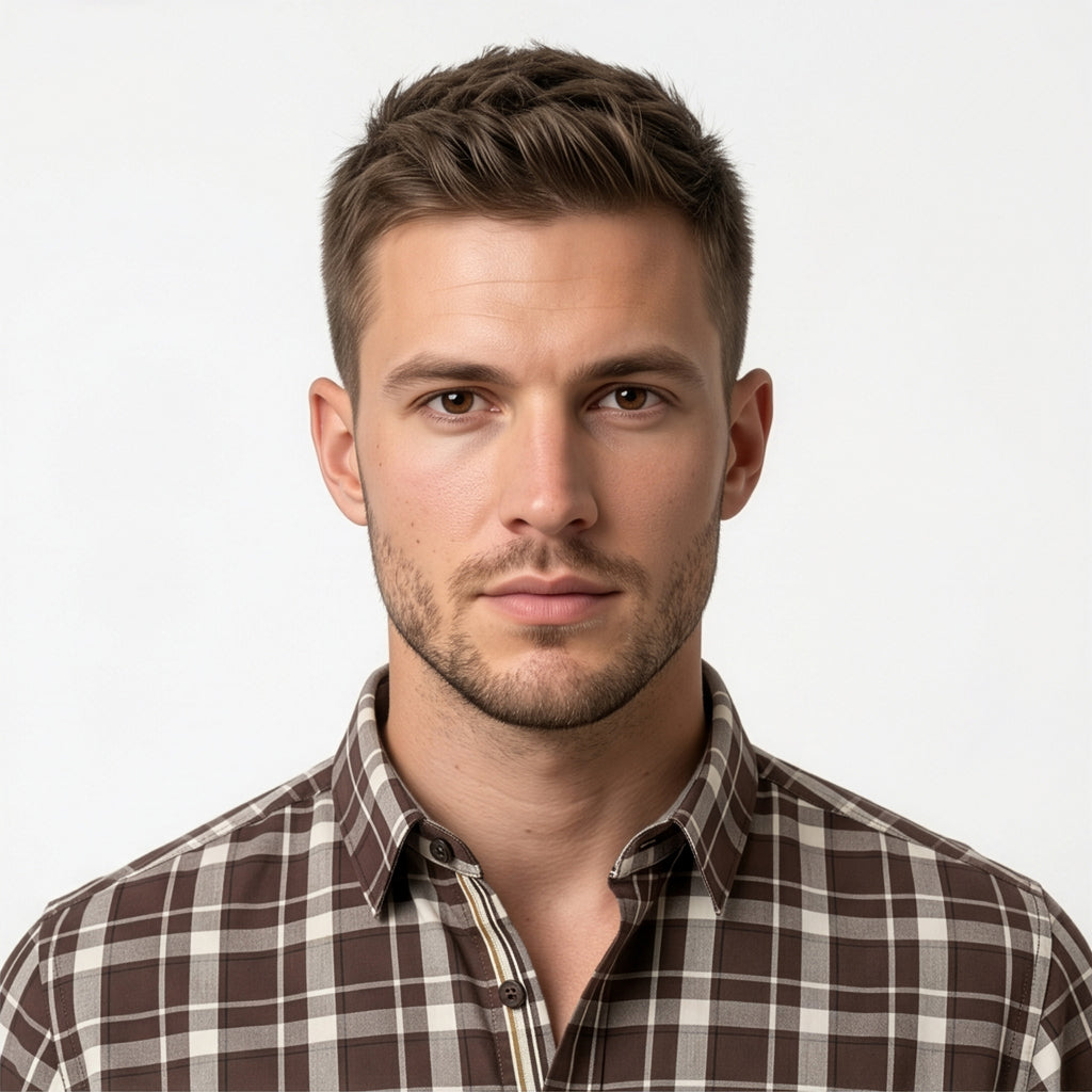 Americus Mens Cotton Check Shirt Dark Brown Cream
