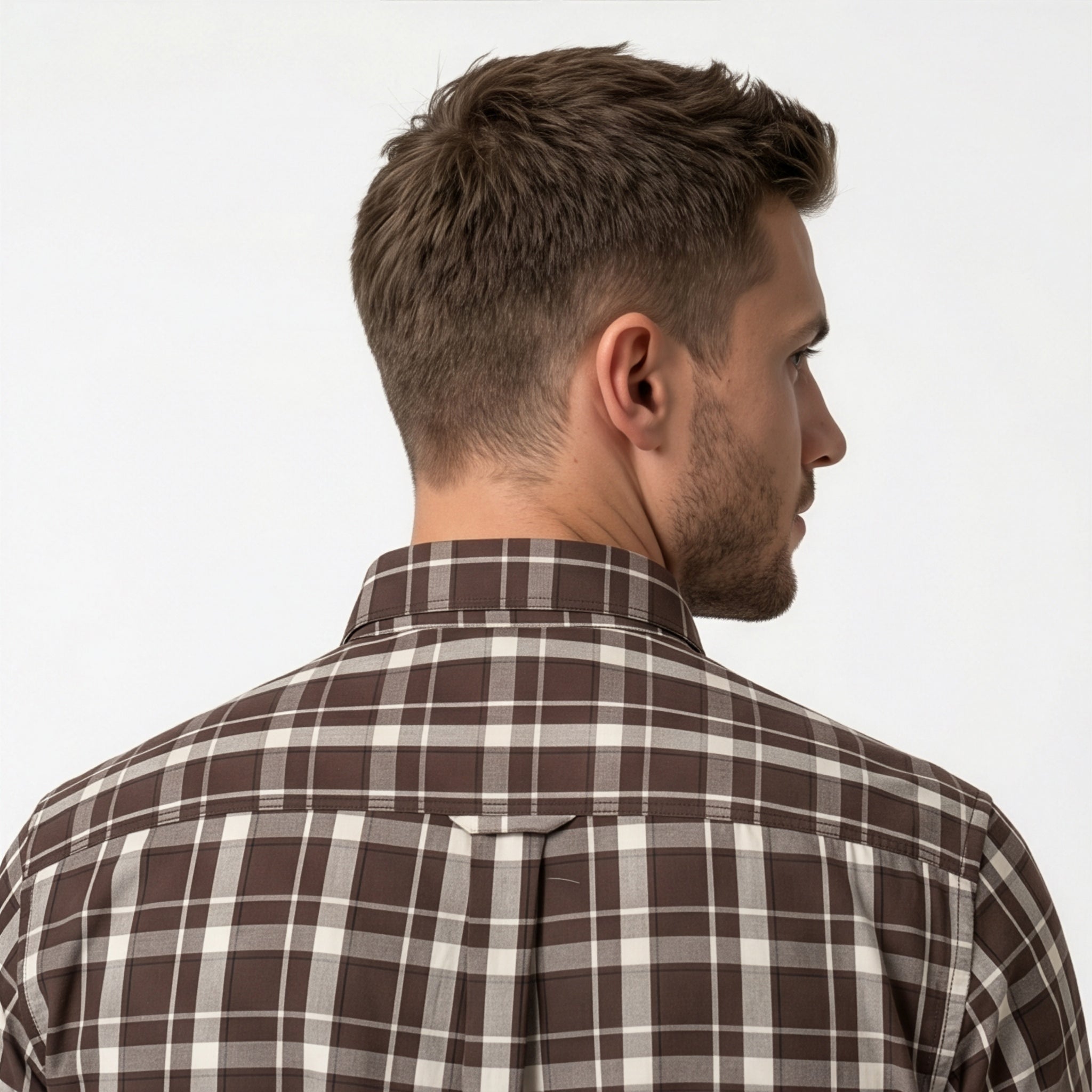 Americus Mens Cotton Check Shirt Dark Brown Cream