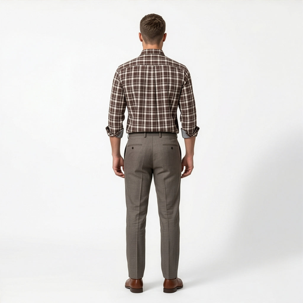 Americus Mens Cotton Check Shirt Dark Brown Cream