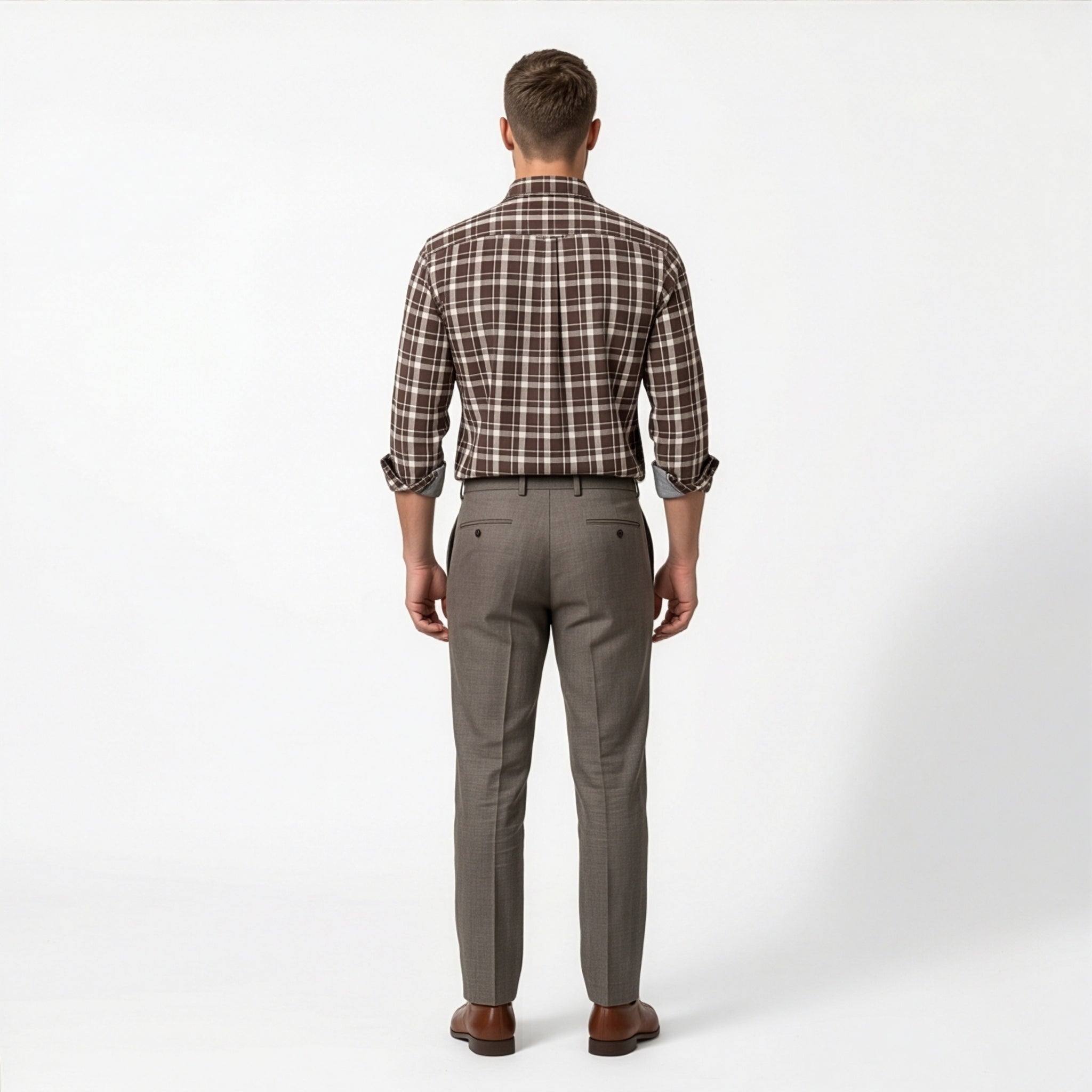 Americus Mens Cotton Check Shirt Dark Brown Cream