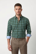 Americus Mens Cotton Check Shirt Forest Green Teal