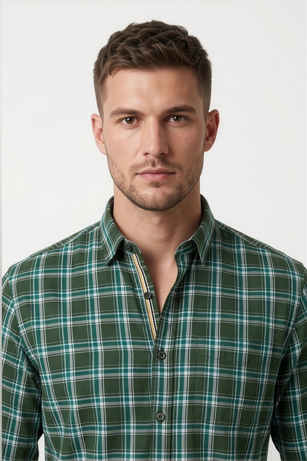 Americus Mens Cotton Check Shirt Forest Green Teal