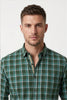 Americus Mens Cotton Check Shirt Forest Green Teal
