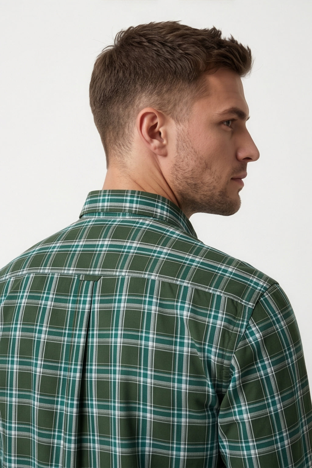 Americus Mens Cotton Check Shirt Forest Green Teal
