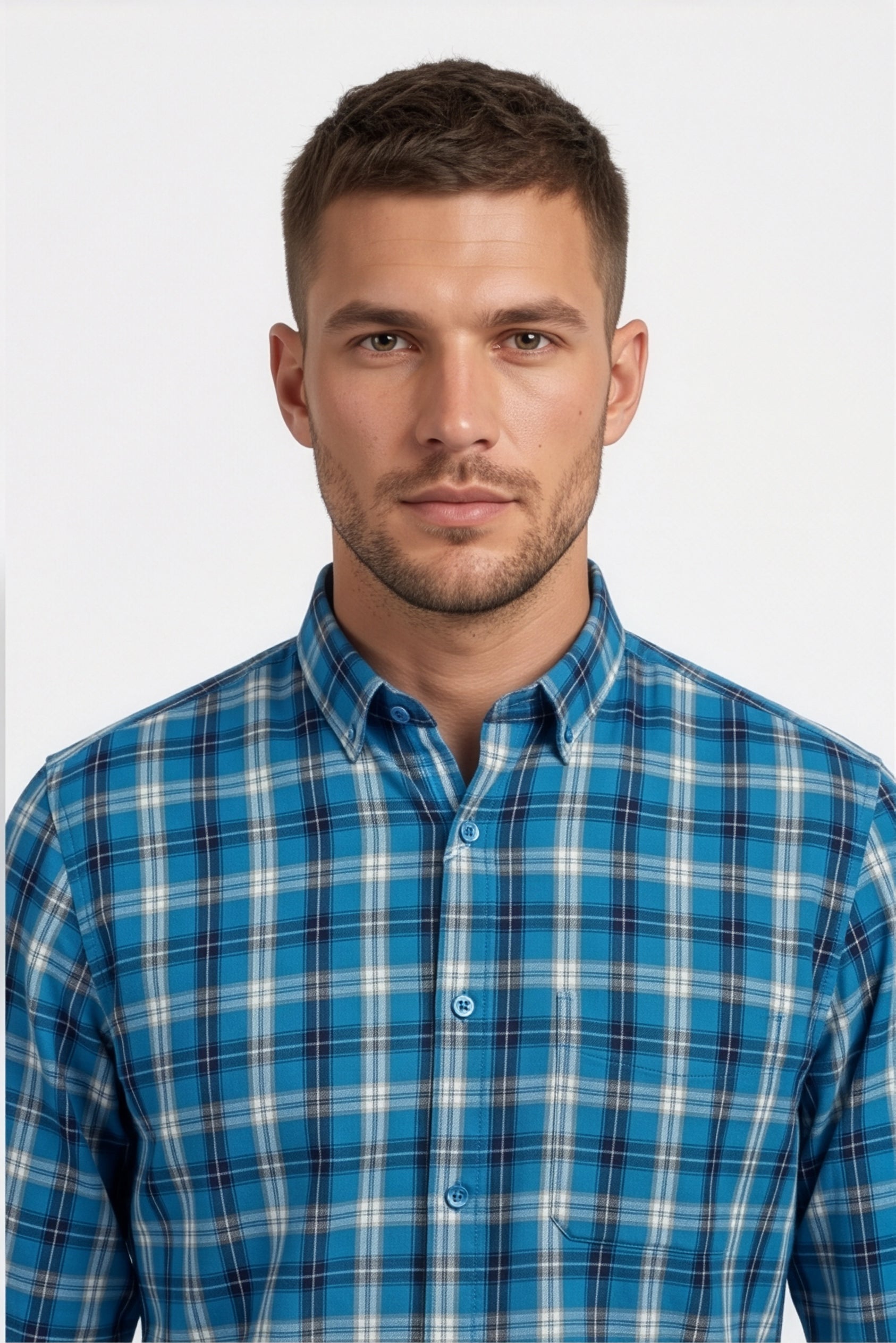 Americus Mens Cotton Check Shirt Ocean Blue