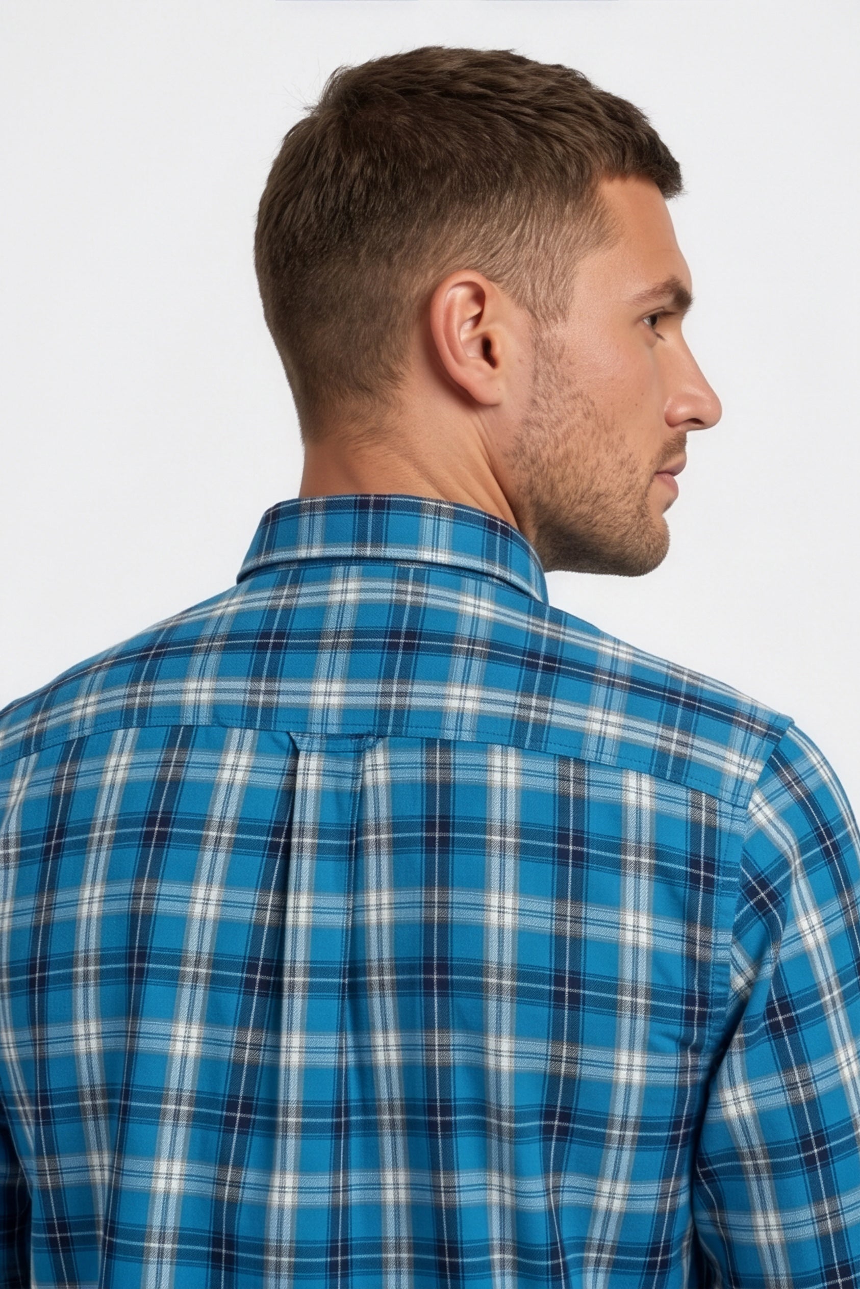 Americus Mens Cotton Check Shirt Ocean Blue