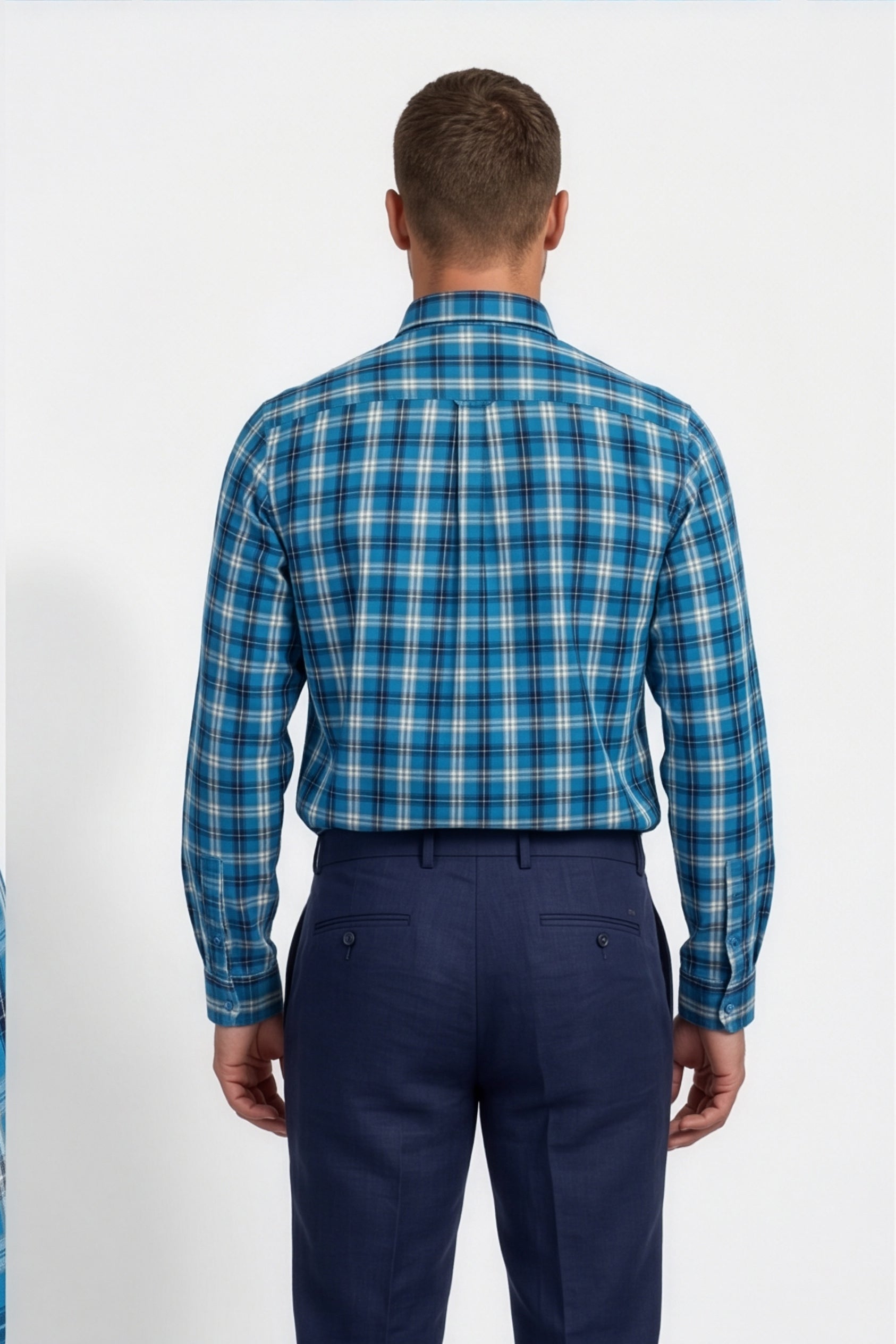 Americus Mens Cotton Check Shirt Ocean Blue
