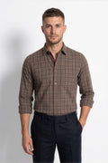 Americus Mens Cotton Check Shirt Khaki Brown