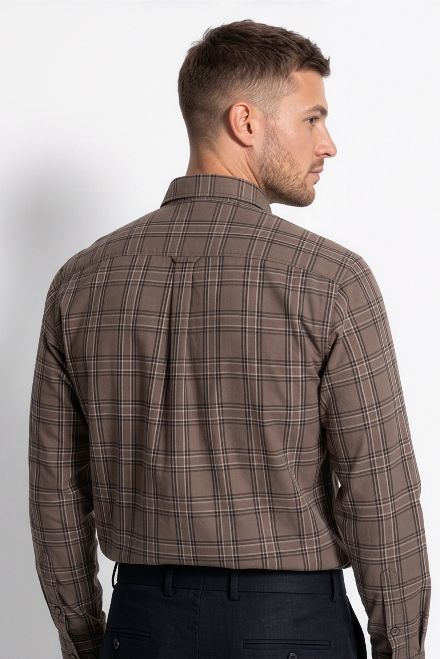 Americus Mens Cotton Check Shirt Khaki Brown